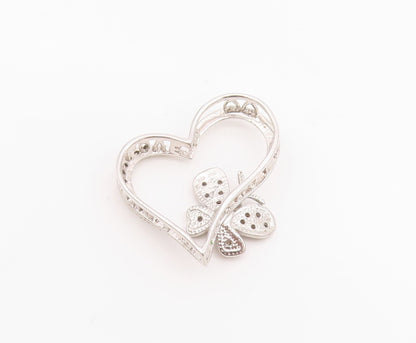 925 Sterling Silver Vintage Pendant Diamonds Butterfly On Cutout Heart  PT24264