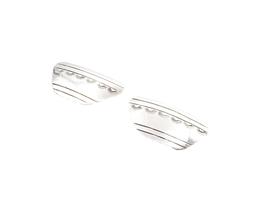 NAVAJO 925 Silver  Vintage Etched Sun Pattern Non Pierce Earrings  EG4679