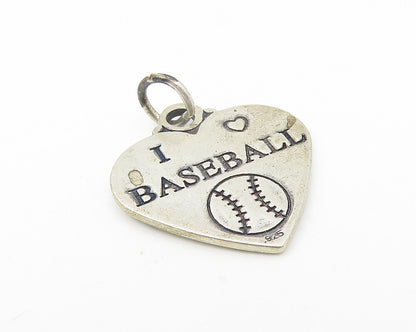 925 Sterling Silver  Vintage I Love Baseball Heart Sports Pendant  PT9137