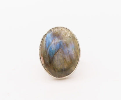 925 Sterling Silver Vintage Ring Large Oval Cabochon Alexandrite  Sz 6.5 RG30272
