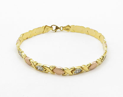 925 Sterling Silver  Shiny Cubic Zirconia Two Tone XO Chain Bracelet  BT6366
