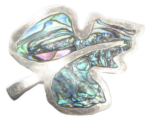 MEXICO 925 Sterling Silver  Vintage Abalone Shell Leaf Brooch Pin  BP4432