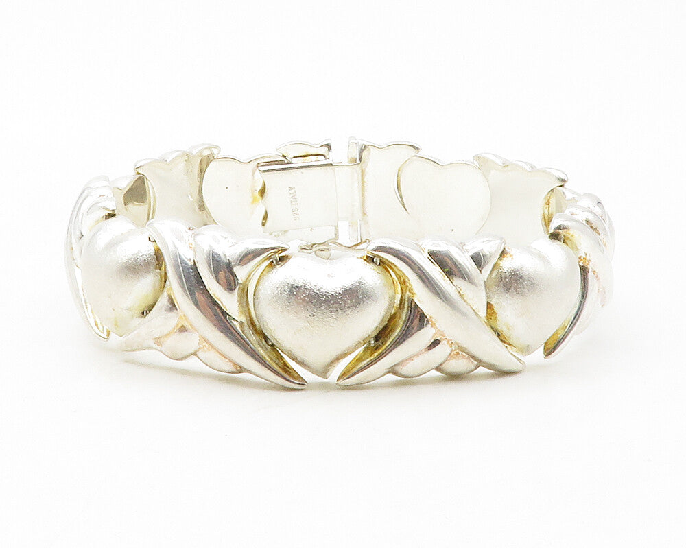 925 Sterling Silver  Shiny XO Hugs & Kisses Heart Link Chain Bracelet  BT5189