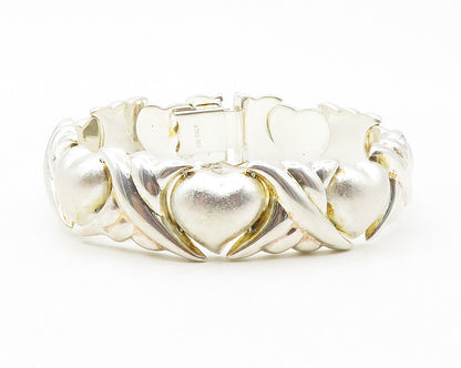 925 Sterling Silver  Shiny XO Hugs & Kisses Heart Link Chain Bracelet  BT5189