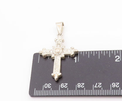 925 Sterling Silver Vintage Pendant Timeless Faith Religious Cross Charm PT24892