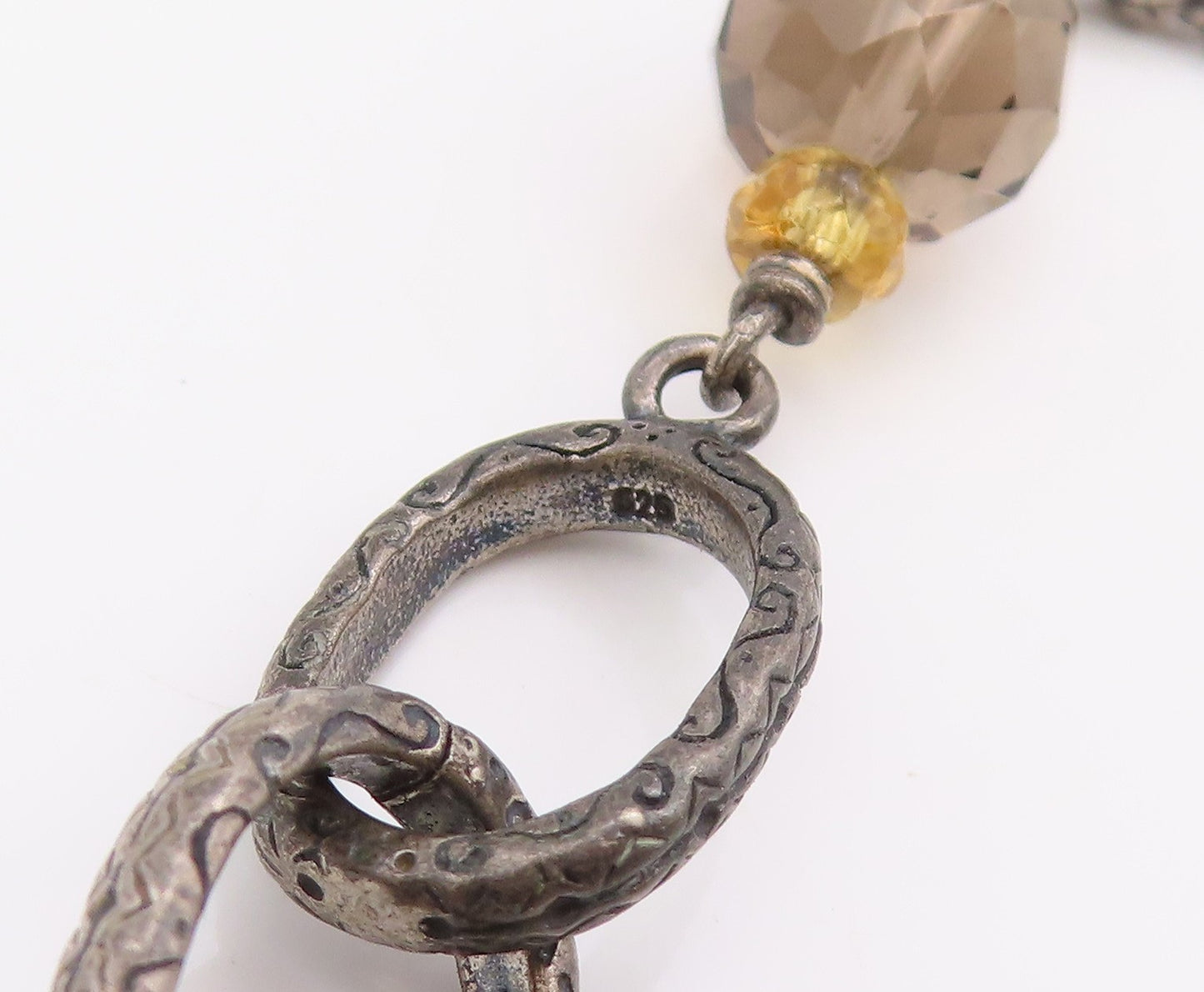925 Sterling Silver Vintage Necklace SILPADA Smoky Quartz & Citrine Chain NE4638