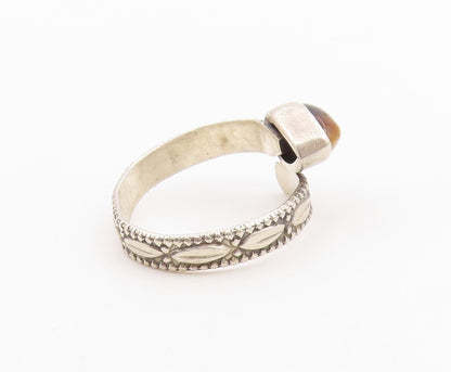 925 Sterling Silver Vintage Ring Pear Cut Tiger's Eye Bypass Band  Sz 9  RG36490