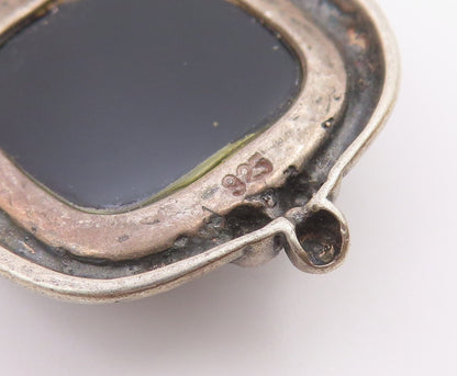 925 Sterling Silver  Vintage Cabochon Black Onyx Twist Trim Pendant  PT18560