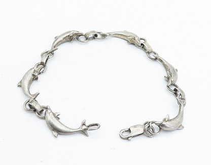 925 Sterling Silver  Vintage Dark Tone Leaping Dolphin Chain Bracelet  BT2306