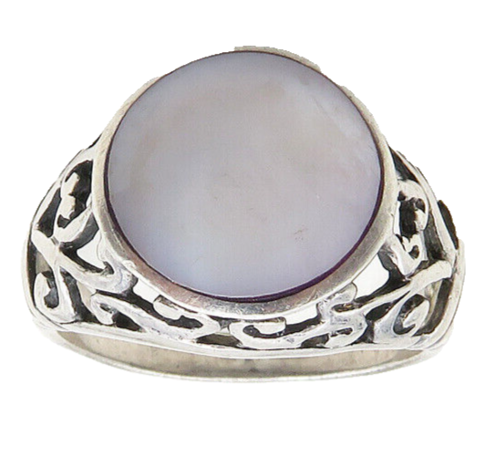 925 Sterling Silver  Vintage Mother Of Pearl Swirl Dome Band Ring Sz 6 RG19566