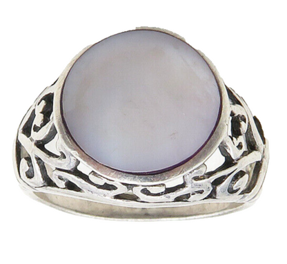 925 Sterling Silver  Vintage Mother Of Pearl Swirl Dome Band Ring Sz 6 RG19566