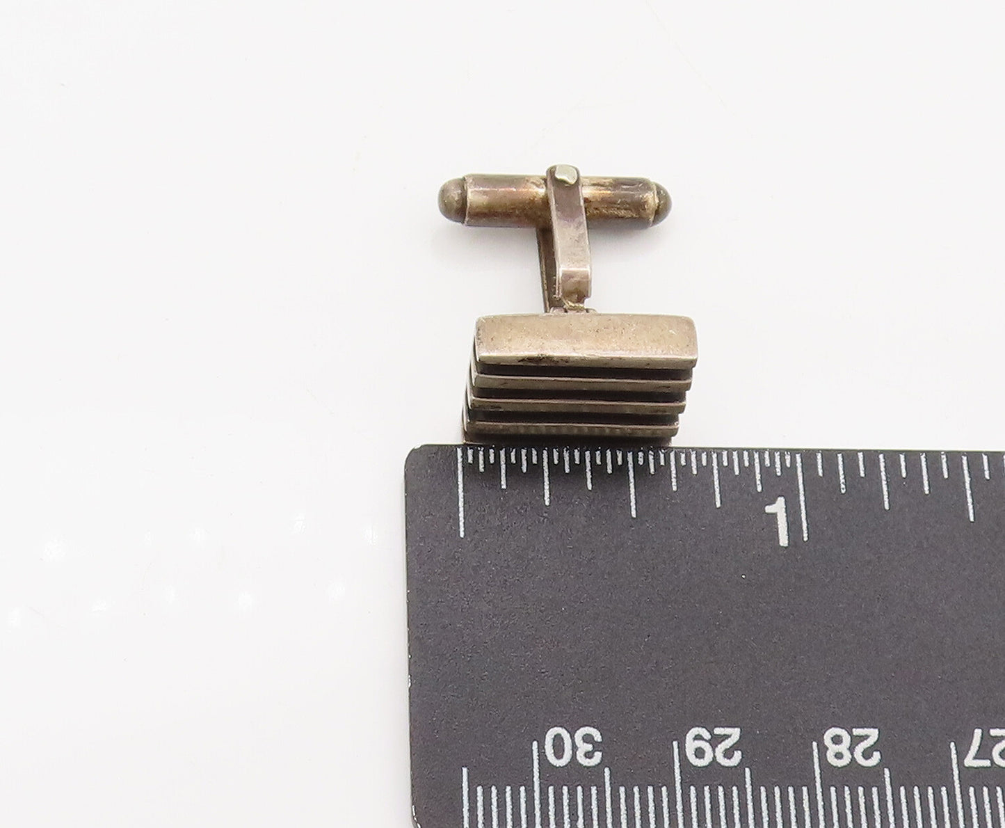 MICHEL PLUMA 925 Sterling Silver Vintage Brutalist Line Square Cuff Links TR3522