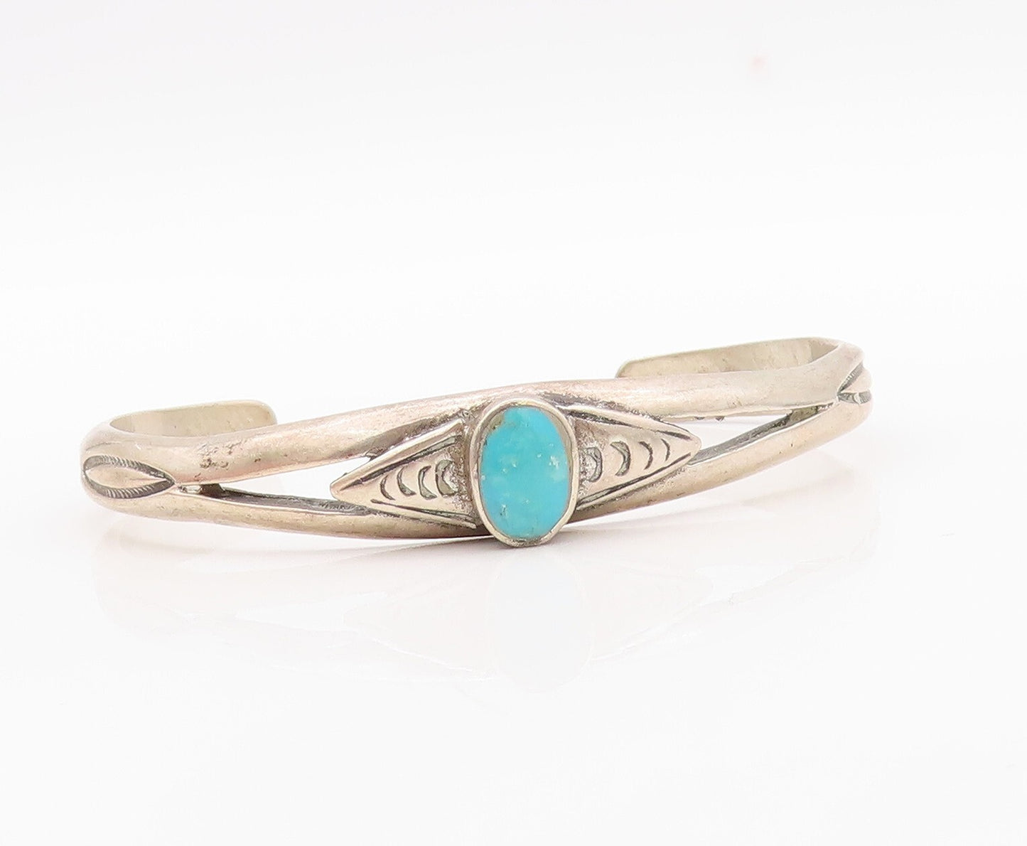 925 Sterling Silver Vintage Bracelet NAVAJO Solid Etched Larimar Cuff  BT10813