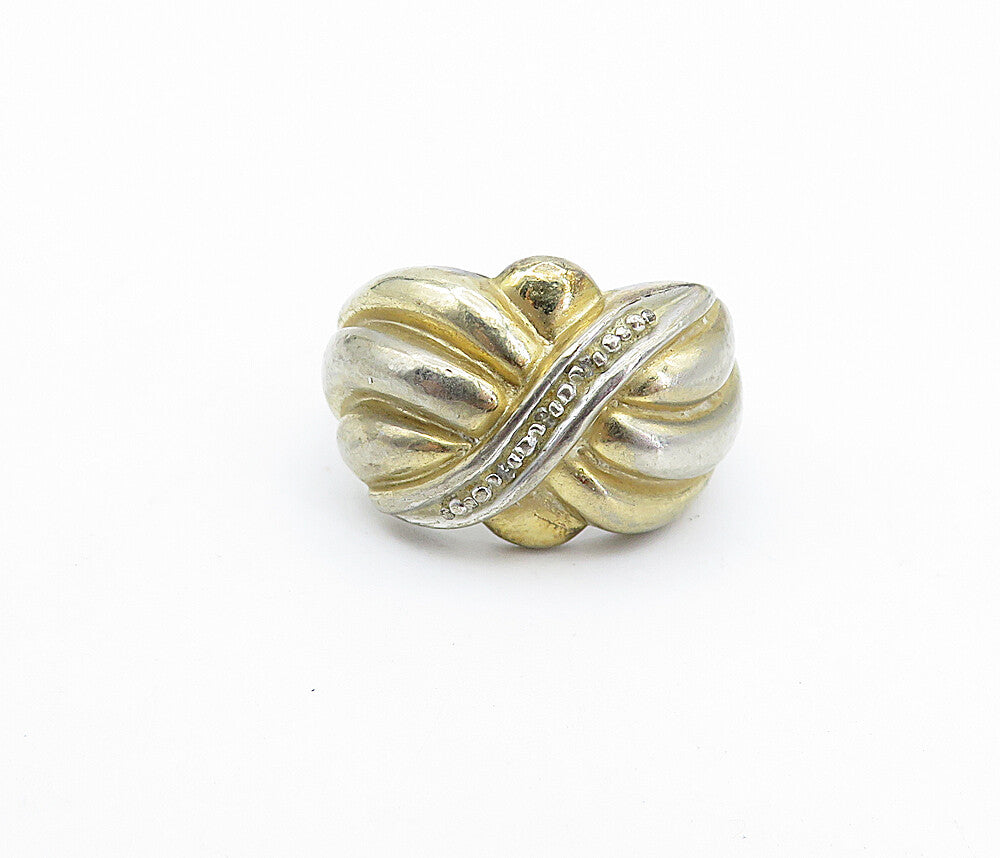 925 Sterling Silver  Vintage Genuine Diamonds Fluted Band Ring Sz 7  RG4390
