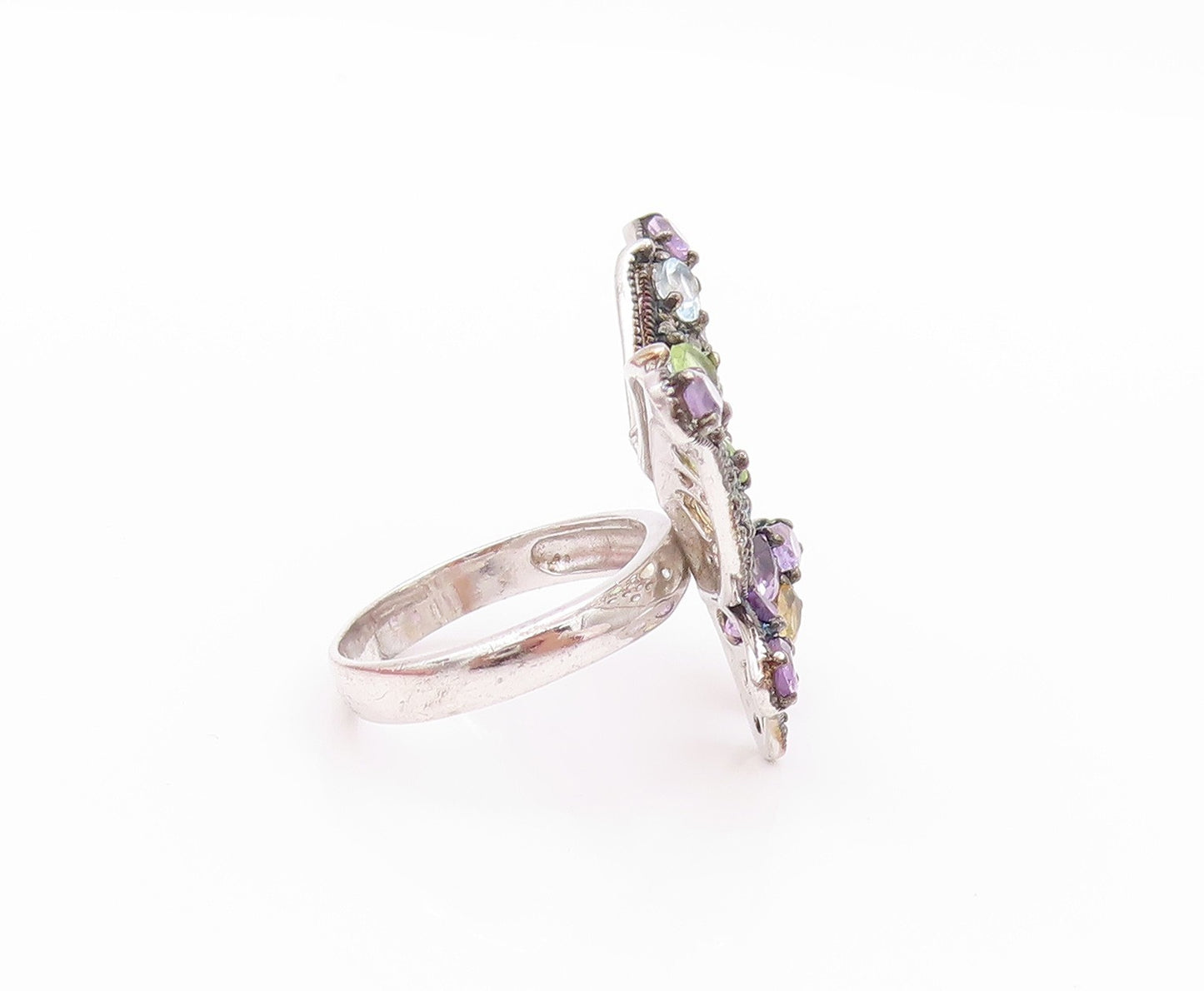 925 Sterling Silver Vintage Ring Gemstones And CZ Butterfly  Sz 8  RG32443