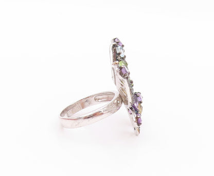 925 Sterling Silver Vintage Ring Gemstones And CZ Butterfly  Sz 8  RG32443