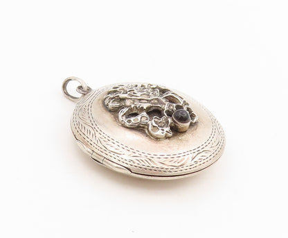 925 Sterling Silver Vintage Pendant Black Onyx Lion Crest Locket OPENS  PT25515