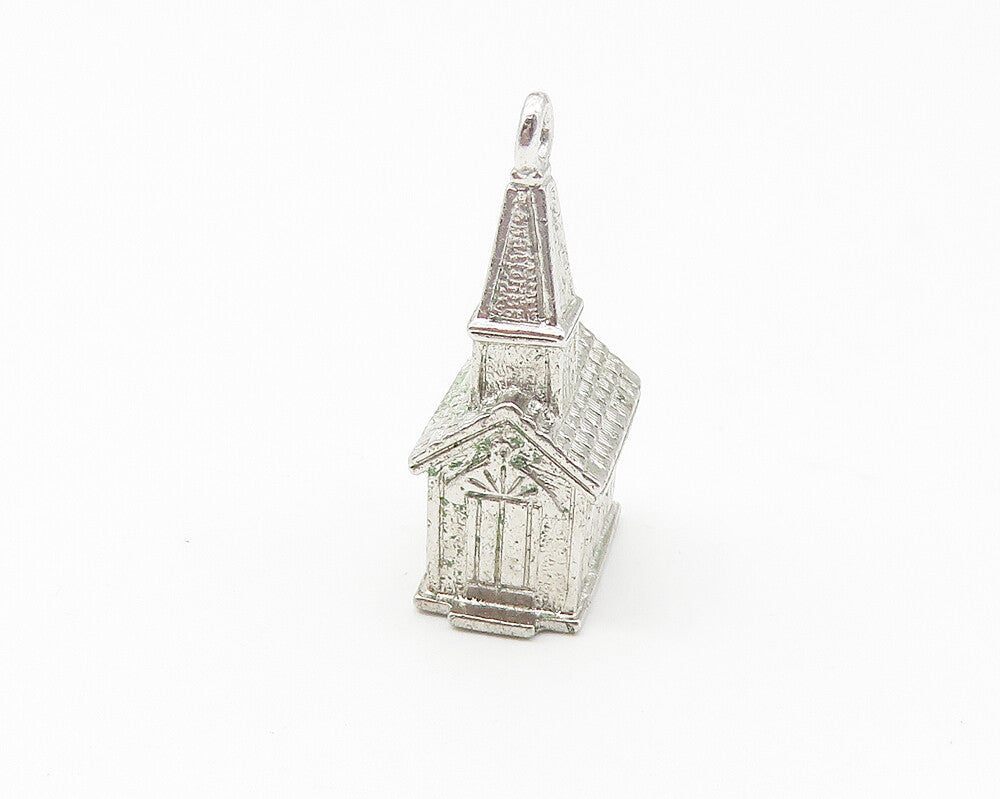 WELLS 925 Sterling Silver  Vintage Petite Shiny Church House Pendant  PT8670