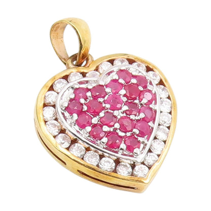 925 Sterling Silver Vintage Pendant Gold Plated Ruby & Topaz Love Heart  PT25308