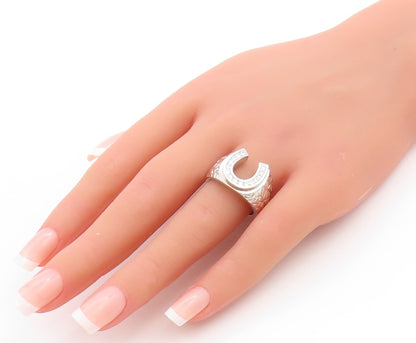 925 Sterling Silver Vintage Ring CZ Lucky Horseshoe Statement Band Sz 8 RG33642