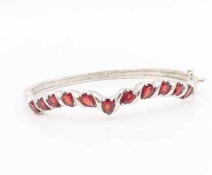 925 Sterling Silver Vintage Bracelet Red Garnet Twisting Ribbon Bangle  BT11605