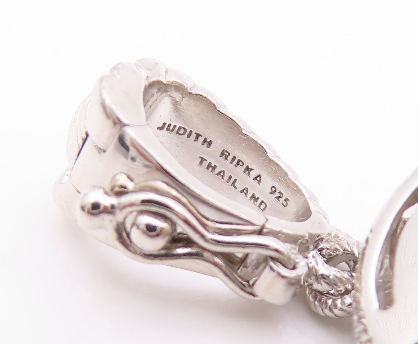 925 Sterling Silver Vintage Pendant JUDITH RIPKA Rope Carved Cat's Eye  PT23942