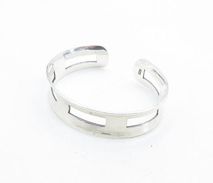 925 Sterling Silver  Vintage Shiny Smooth Cutout Concave Cuff Bracelet  BT2657