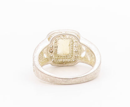 925 Sterling Silver Vintage Ring Rectangle Cut Citrine Halo CZ  Sz 7  RG33226