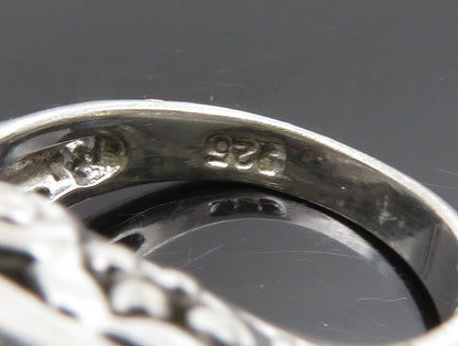 925 Silver  Vintage Green Cubic Zirconia Beaded Square Ring Sz 7  RG24386