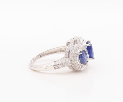 925 Sterling Silver Vintage Ring Oval Sapphire Halo CZ Inlay Sz 8 RG30009