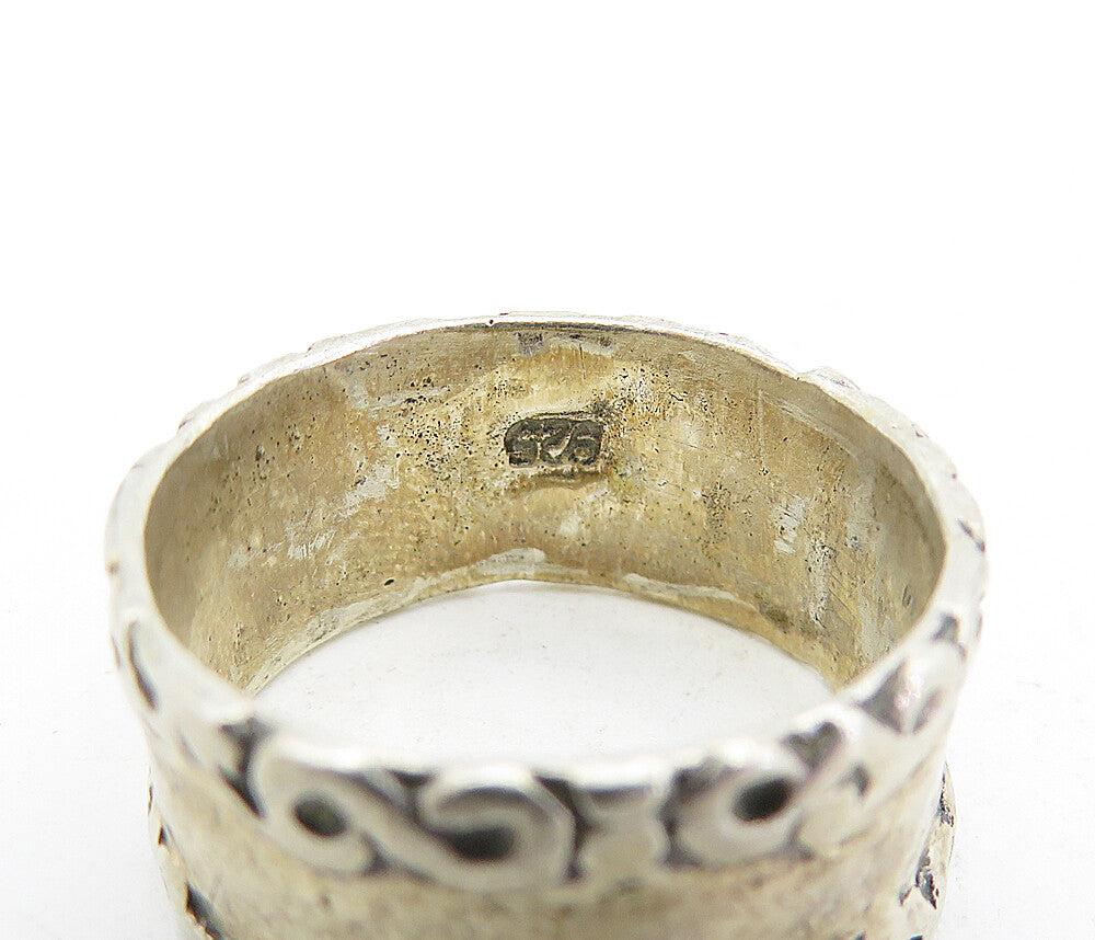 925 Sterling Silver  Vintage Antique Swirl Bordered Band Ring Sz 7.5  RG5452