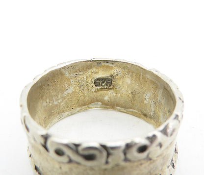 925 Sterling Silver  Vintage Antique Swirl Bordered Band Ring Sz 7.5  RG5452