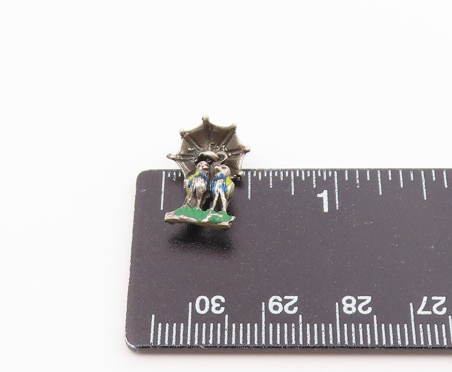 925 Sterling Silver  Vintage Enamel Love Birds Under Umbrella Pendant  PT20726