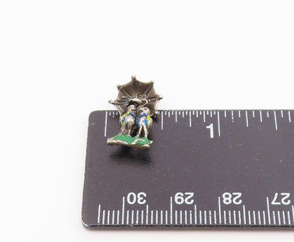 925 Sterling Silver  Vintage Enamel Love Birds Under Umbrella Pendant  PT20726