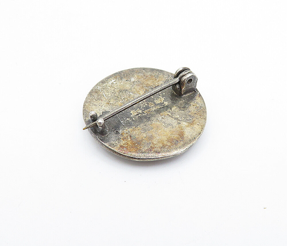 925 Sterling Silver  Vintage Dark Tone Etched Detail 30 Brooch Pin  BP1275