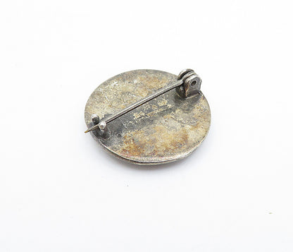 925 Sterling Silver  Vintage Dark Tone Etched Detail 30 Brooch Pin  BP1275