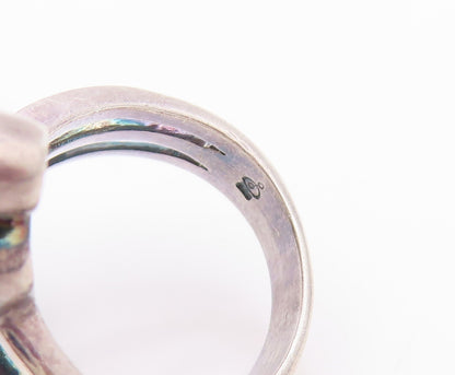 925 Sterling Silver Vintage Ring Cutout Band Round Topaz  Sz 7  RG32519