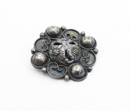 MEXICO 925 Sterling Silver  Vintage Oxidized Floral Twist Brooch Pin  BP1816