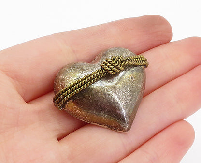 MEXICO 925 Sterling Silver Vintage Rope Twist Love Heart Brooch Pin BP1410