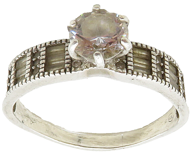925 Sterling Silver  Cubic Zirconia Solitaire With Accents Ring Sz 10  RG15896