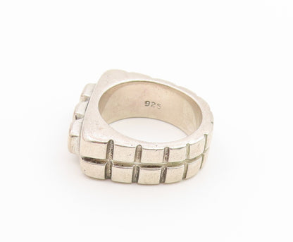 925 Sterling Silver Vintage Ring Blue Topaz Solid Geometric Band Sz 6.5 RG36916