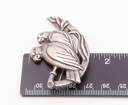 925 Sterling Silver  Vintage Shiny Love Birds On Branch Brooch Pin  BP9153