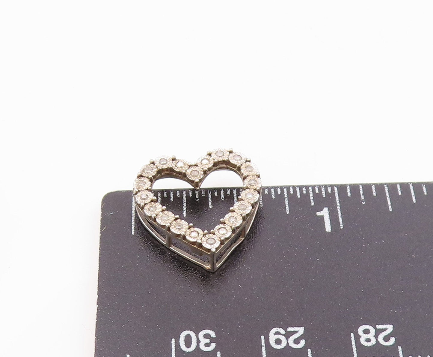 925 Sterling Silver  Vintage Genuine Diamonds Open Love Heart Pendant  PT13111