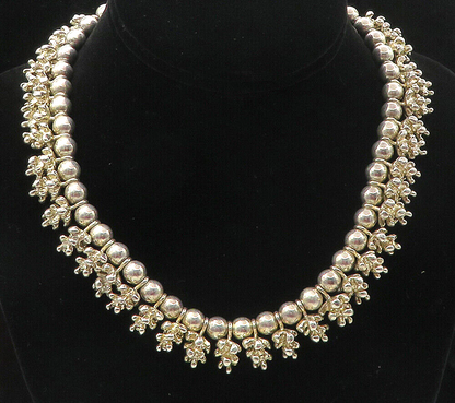 Solid Silver  Vintage Shiny Charmed Ball Bead Chain Necklace  NE1809