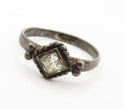 925 Sterling Silver  Vintage Cubic Zirconia Dark Tone Band Ring Sz 6  RG15166