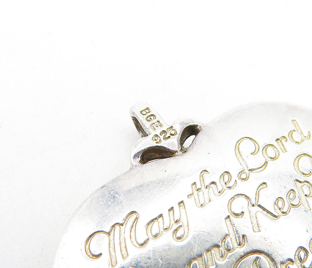 925 Silver  Vintage Sapphire & Genuine Diamond Cross Heart Pendant  PT3679