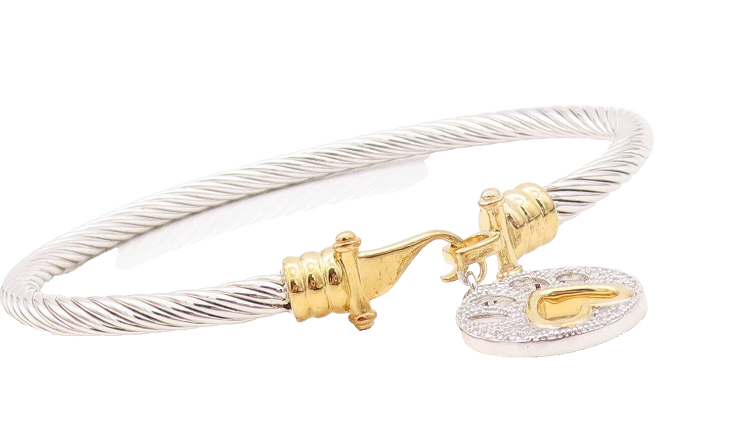 925 Sterling Silver Vintage Bracelet Roped Dangling Paw Carved  Charm  BT10708