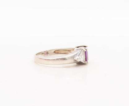 925 Sterling Silver Vintage Ring Square Cut Amethyst Triangle CZ  Sz 6  RG28764