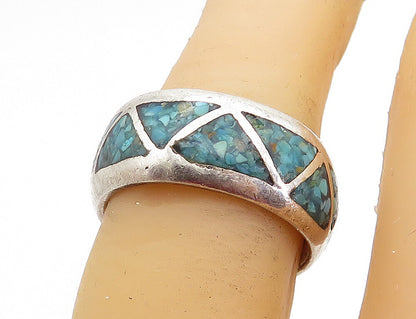 925 Sterling Silver Vintage Crushed Turquoise Pattern Band Ring Sz 6 RG5409