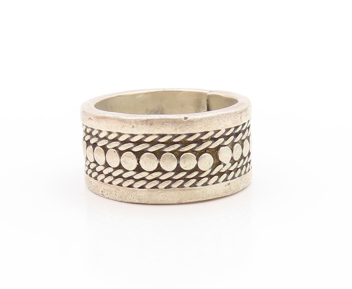 925 Sterling Silver Vintage Ring MEXICO Etched Dotted Wide Band  Sz 9.5  RG33610